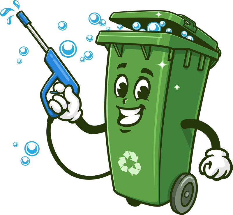 Sparkling Grounds trash bin sanitizing mascot